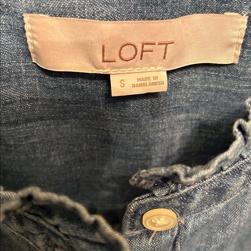 LOFT Chambray Ruffle Sleeve Blouse - Picture 2 of 3